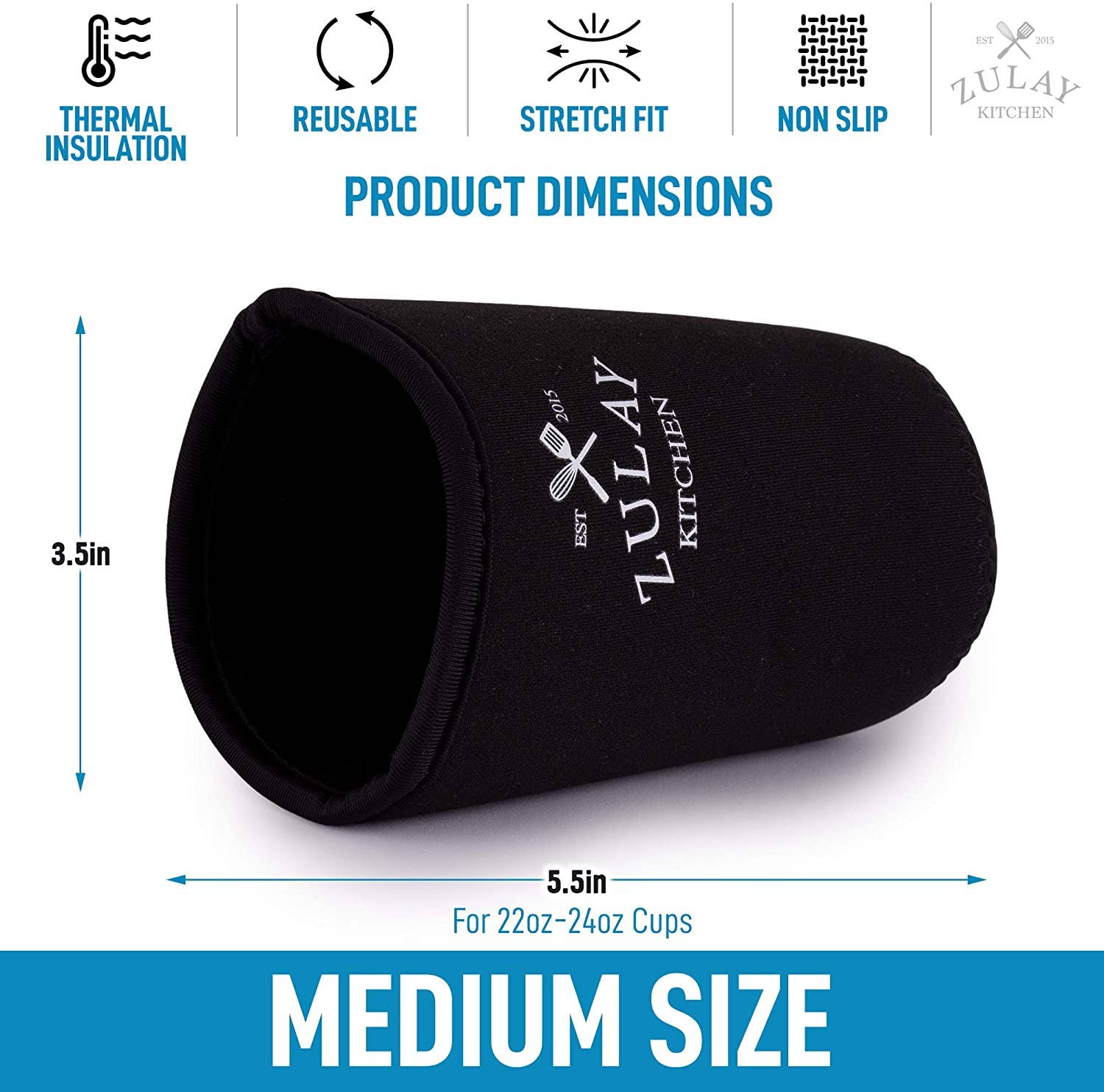 Zulay Kitchen - Wholesale Drink Huggers & Koozies - Reusable Iced Coffee Sleeve - 5-inch Medium Sized Insulator3