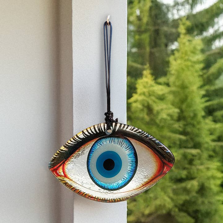 Glass Turkish Evil Eye Wall Hanging, Fused Good Luck decor for wholesale by Adamodart