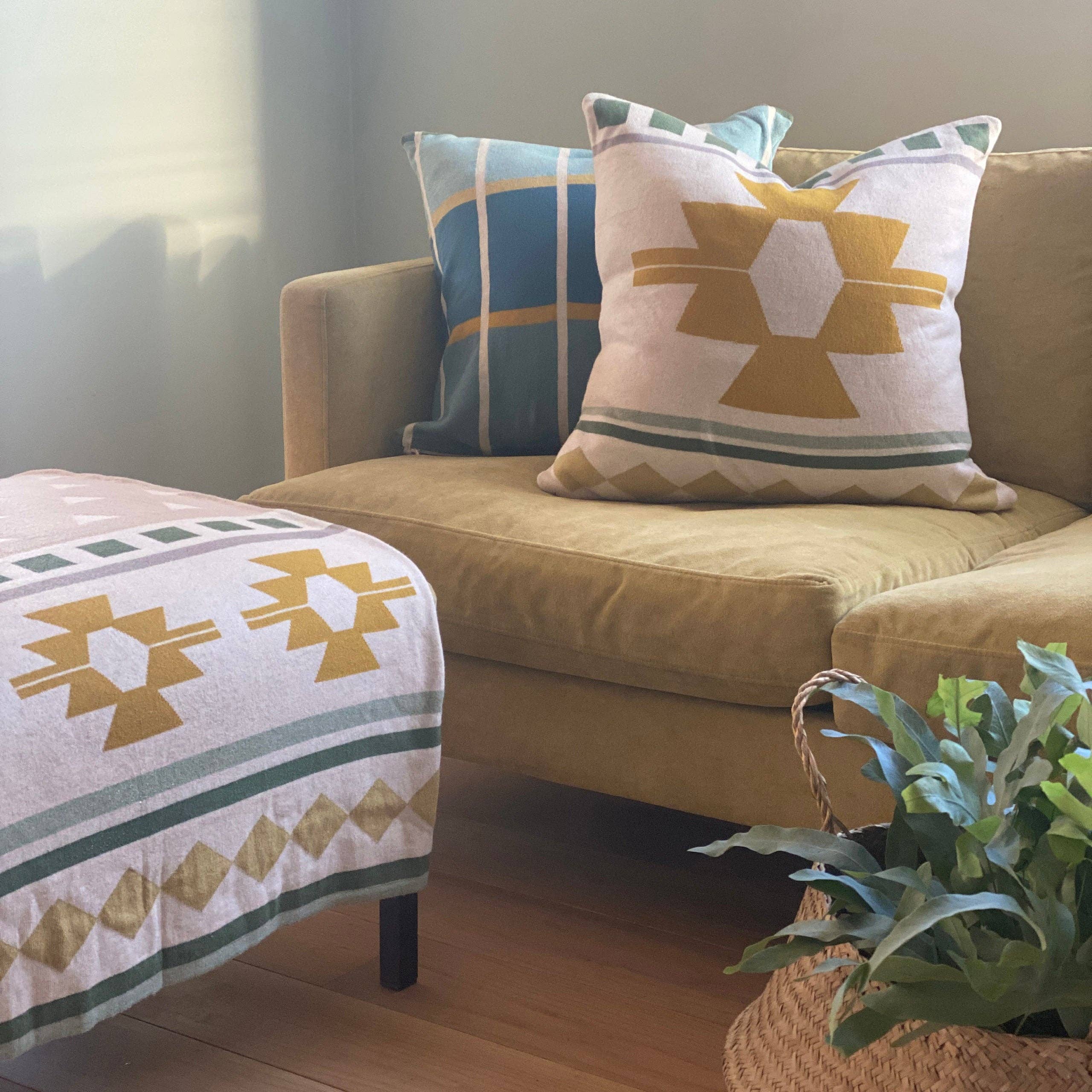 Funky Doris - Vendita all'ingrosso Fodera cuscino decorativo - Fodera per cuscino gialla, morbida in cotone lavorato a maglia jacquard1