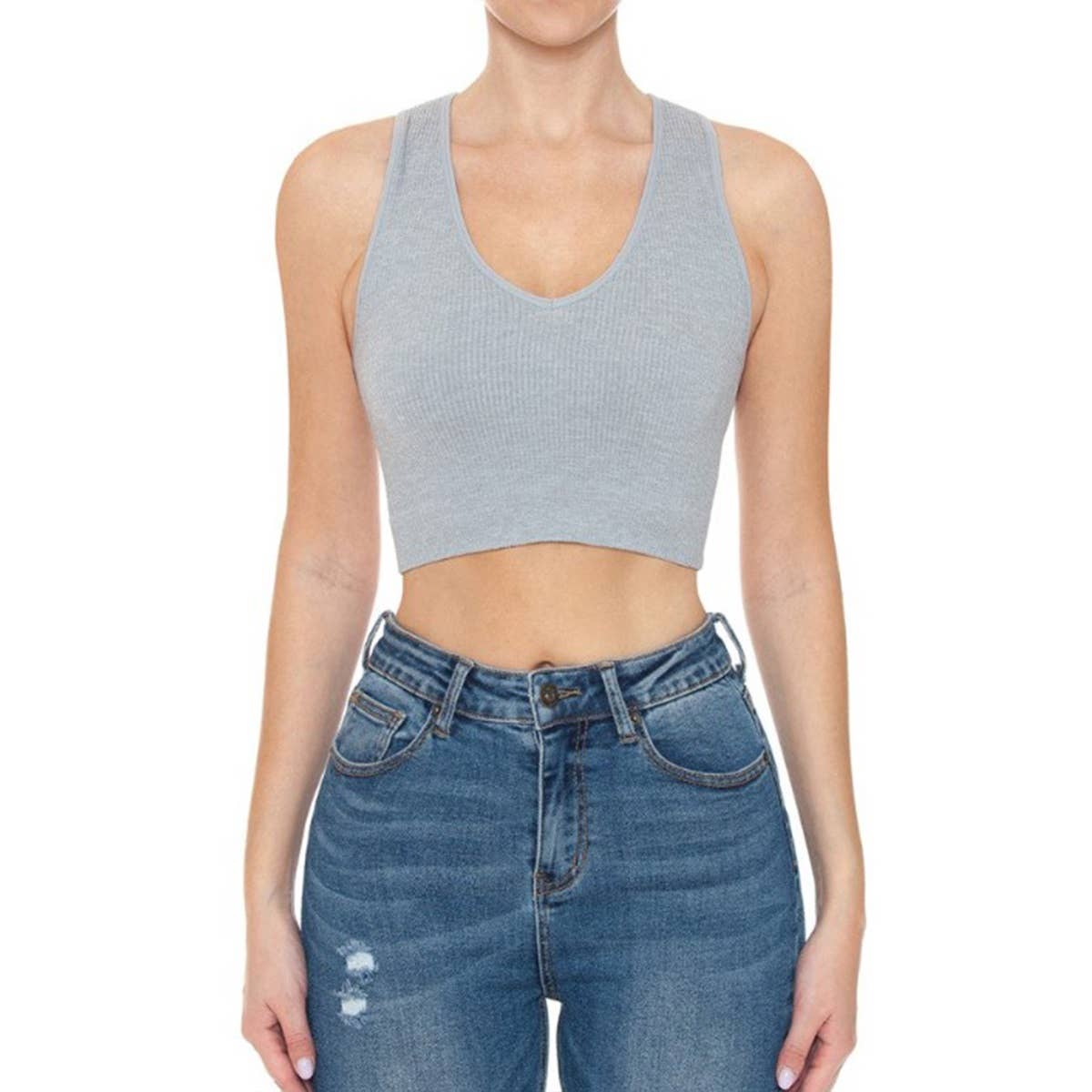 Timeless – wholesale Tank top – Women′s – Deep V Neck Ribbed Seamless Crop Tank Top2