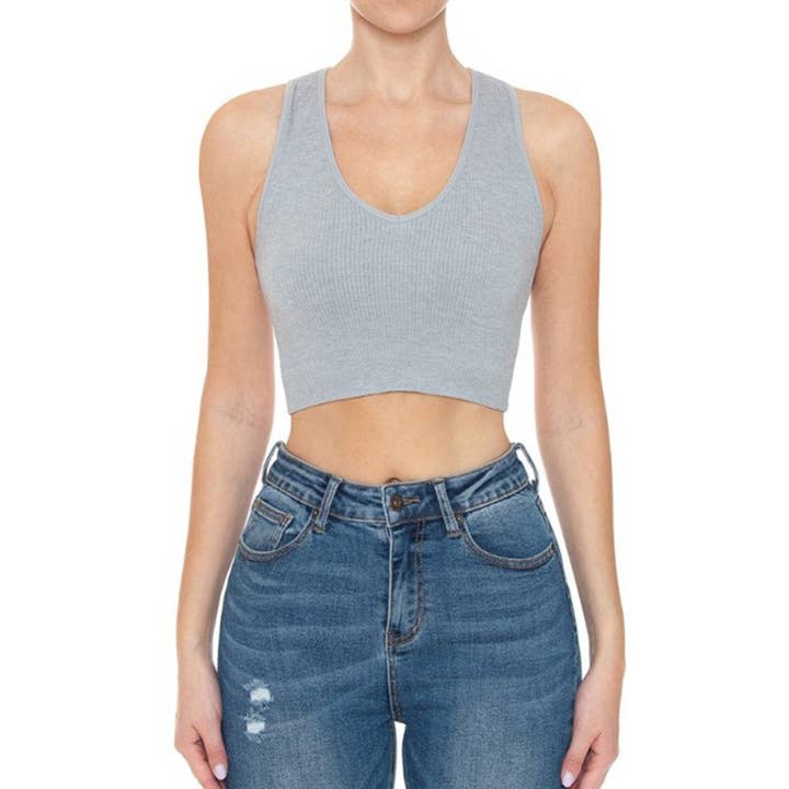 Timeless – wholesale Tank top – Women′s – Deep V Neck Ribbed Seamless Crop Tank Top2