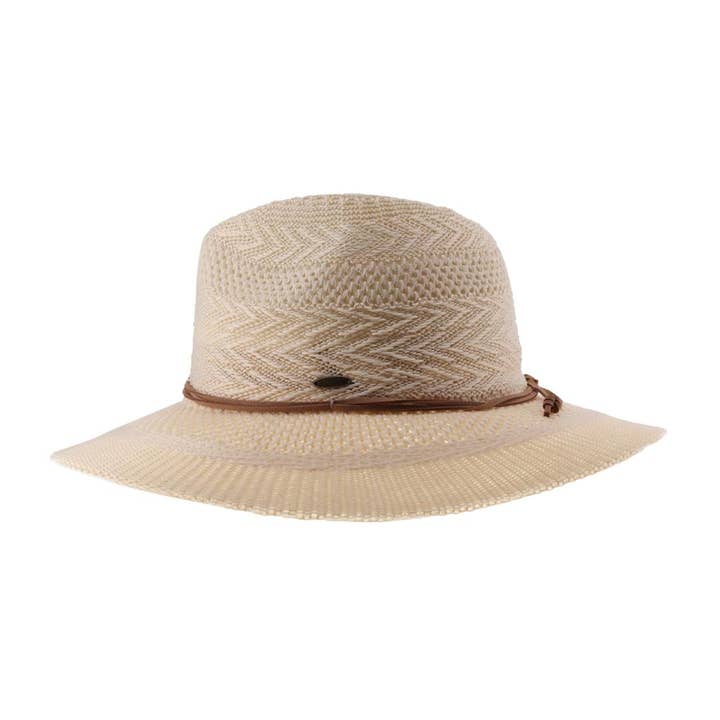 C.C Beanie - Wholesale Straw Hat - Women's - Knit Multi-Pattern C.C Panama Hat with Suede Cord KP015