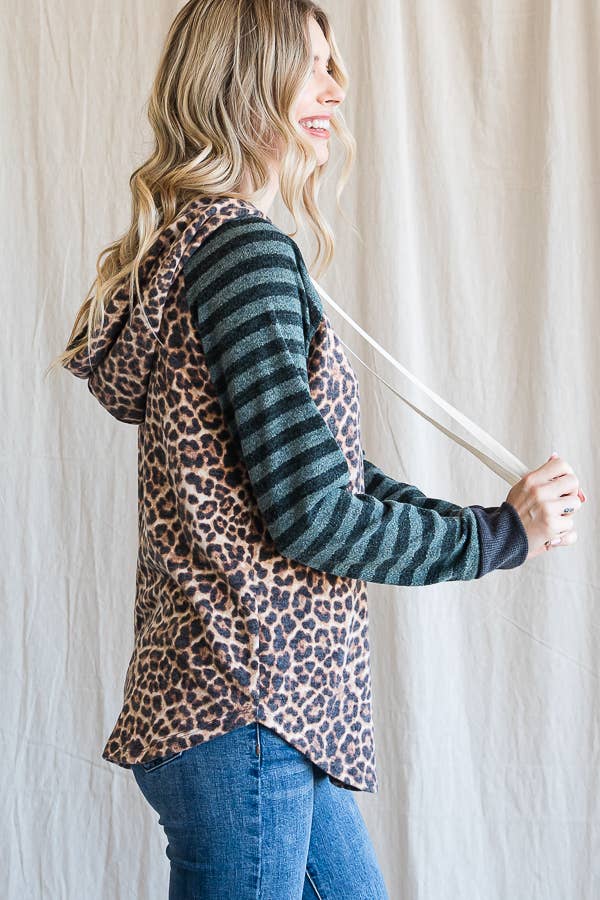 7th Ray – Großhandel Hoodie – Damen – Leopardenstreifen Ärmel Kordelzug Kapuzenpullover T44362