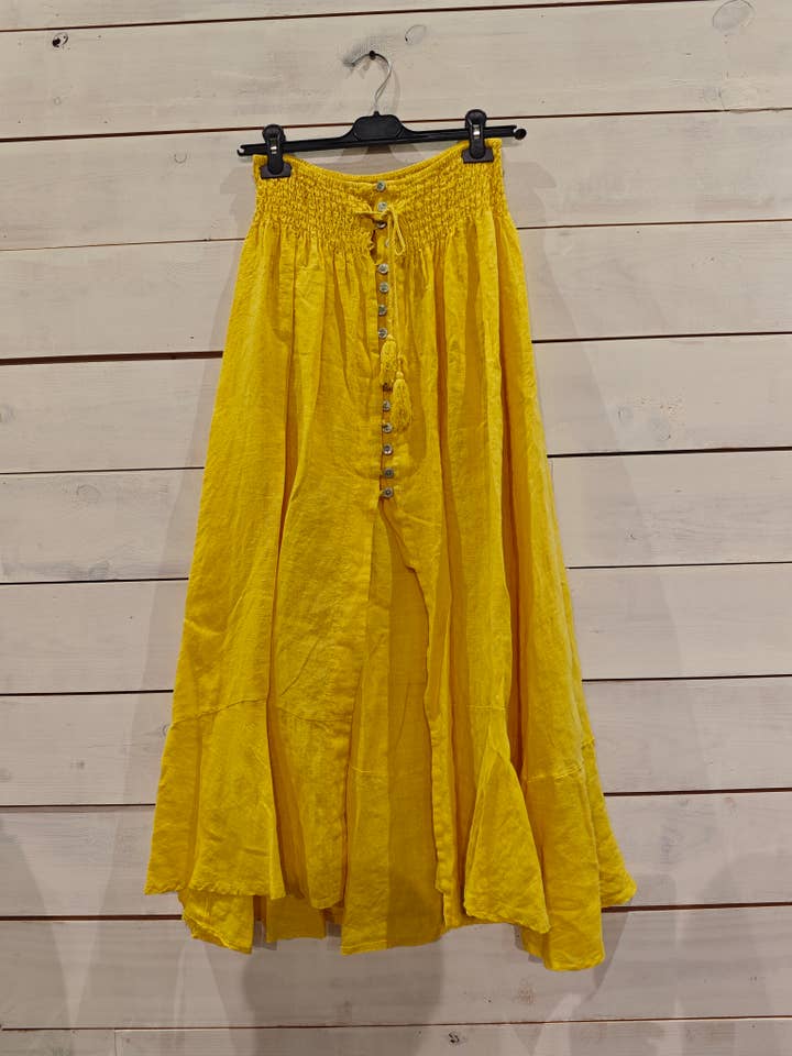 Linos y Textiles – wholesale Kjol - Dam – REF 80129 LINNEKJOL MED KNAPP, 100% LINNE RESÅR I MIDJAN.