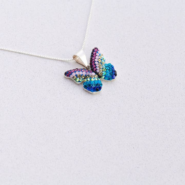 Mosaico Jewels - Wholesale Individual Charm/Pendant - PP-8596 / CRYSTAL & SILVER SMALL MARIPOSA PENDANT