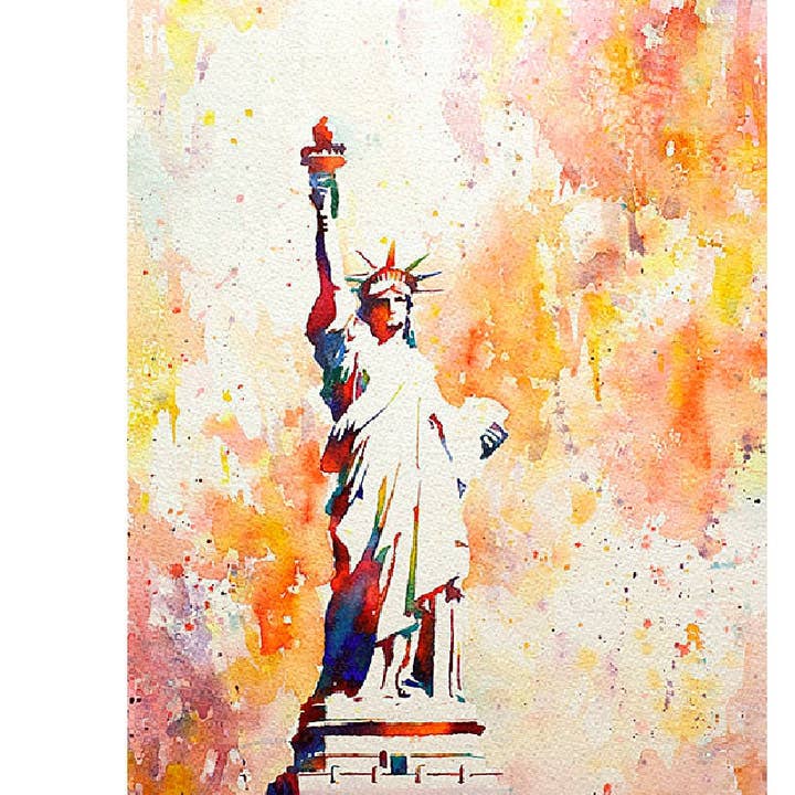 Statue of Liberty on Liberty Island in New York Harbor- New York. Statue of Liberty painting. Watercolor Statue of Liberty. NYC artwork for wholesale by Ryan Fox Fine Art
