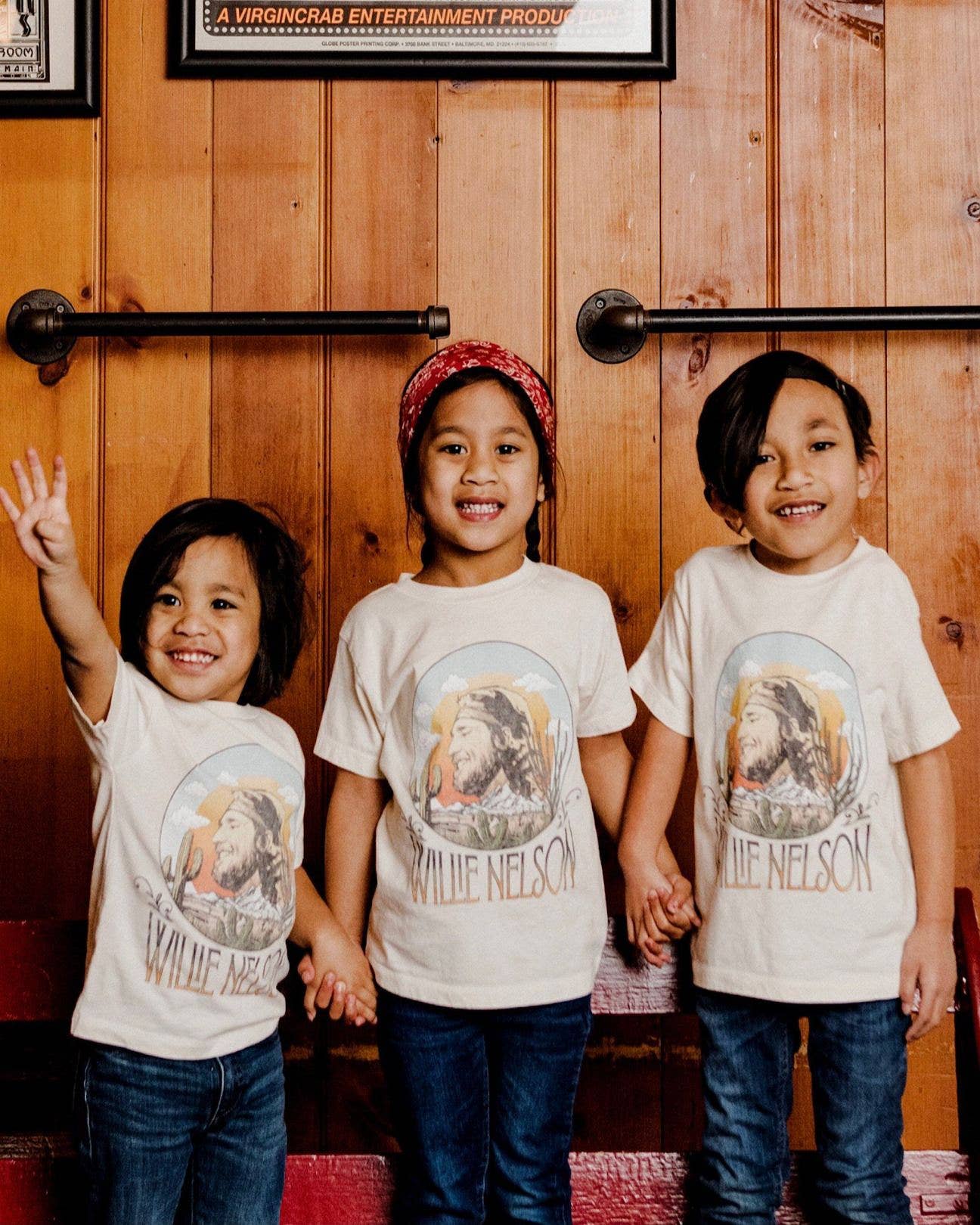 LivyLu - Wholesale Screen Printed T-Shirt - Kids - Children's Willie Nelson In the Sky Oatmeal Graphic Tee10