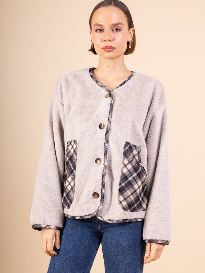 Pépouz' Paris - Wholesale Jacket - Women's - Fur jacket with checkered detail PV257610