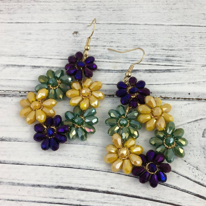 Pendientes con racimo de flores con gemas de Mardi Gras para venta al por mayor de SongLily