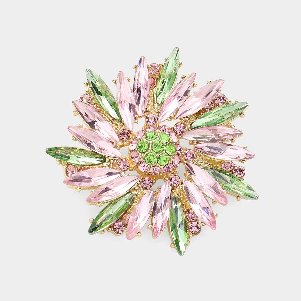 Sensibling Corp. - Wholesale Brooch - Oblique Crystal Oval Flower Pin Brooch