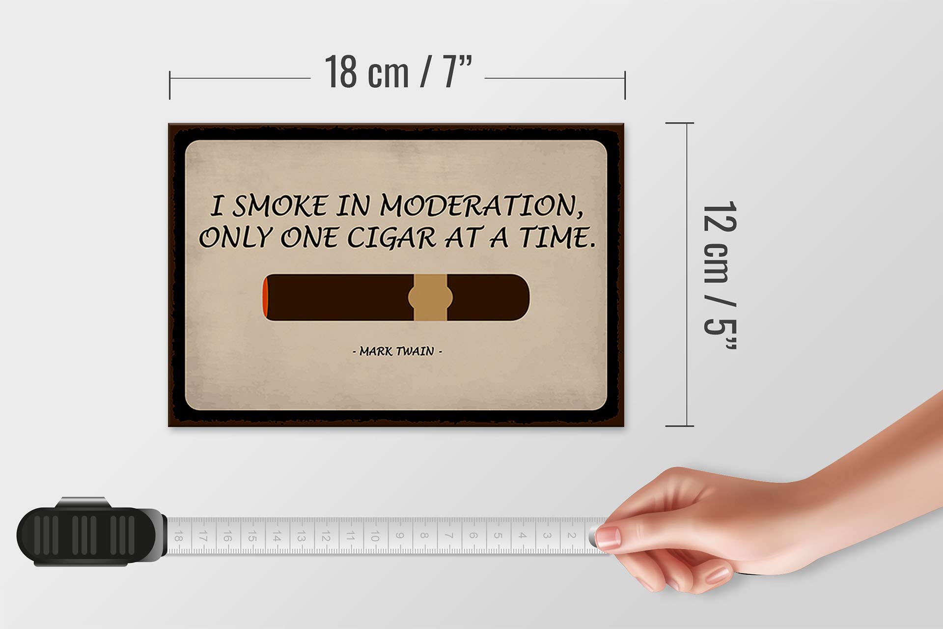 Femer - Wholesale Bord/bordje - Houten bord met de tekst 18x12cm I Smoke in Moderation Only Cigar3