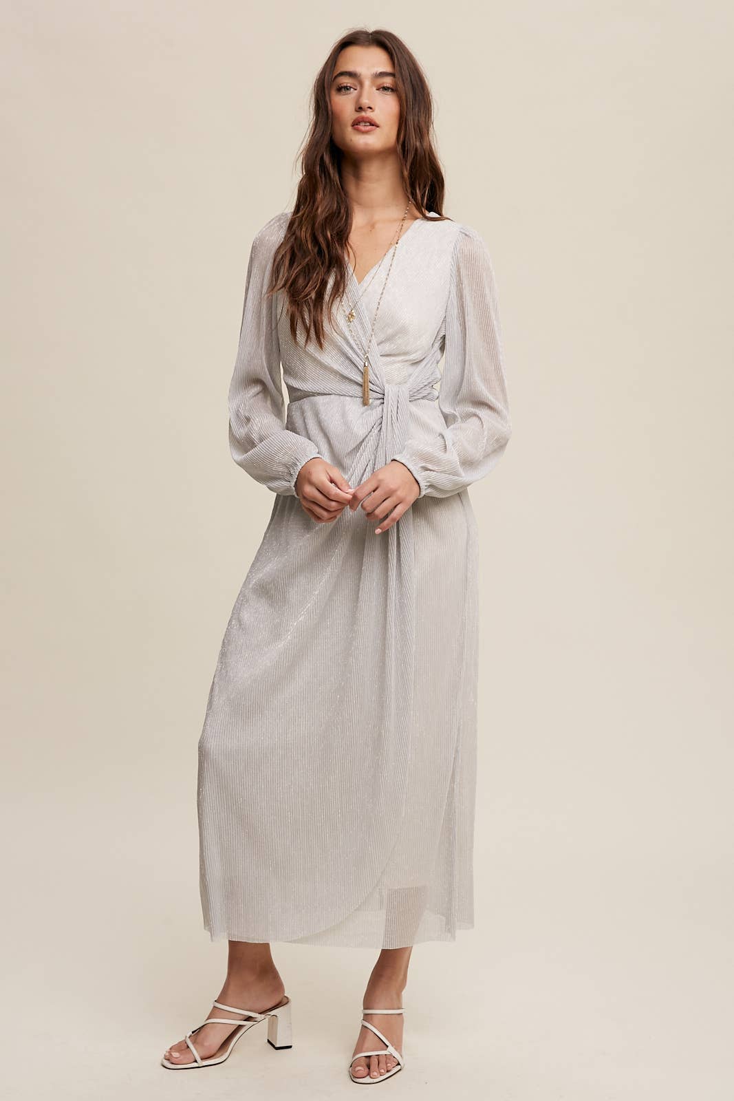 Listicle - Wholesale Jurk - Dames - Glanzende geplooide wikkel midi-jurk LD132213