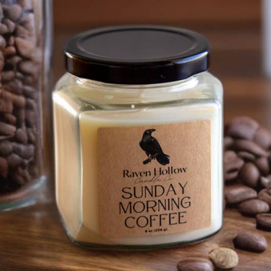 Sunday Morning Coffee Soy Beeswax Candle (8 oz) for wholesale by Raven Hollow Candle Co.