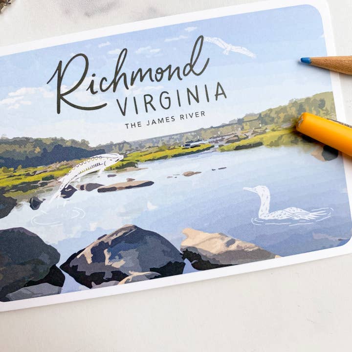 Billie Claire Illustration (Handmade) - Wholesale Postcard - Postcard - Richmond, Virginia - The James River5