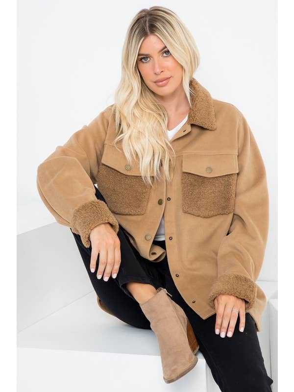26 International - Wholesale Shirt Jacket/Shacket - Women's - Plus Size Solid 4Pockets Wool Like Shacket ( SALE )