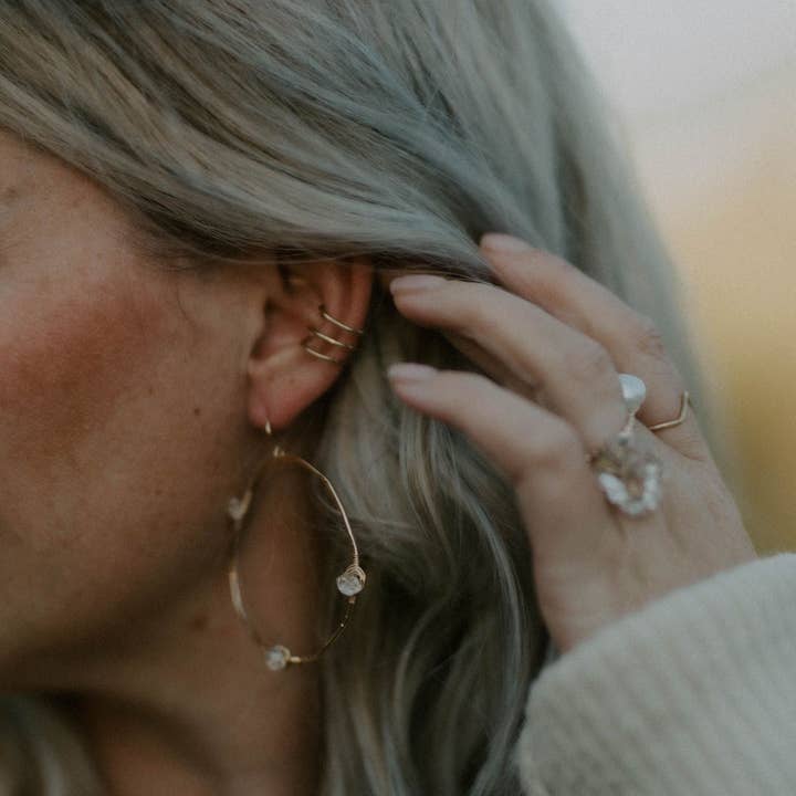 Derive Jewelry - Vendita all'ingrosso Orecchini a cerchio - Orecchini a cerchio con diamante Herkimer Stargazer4