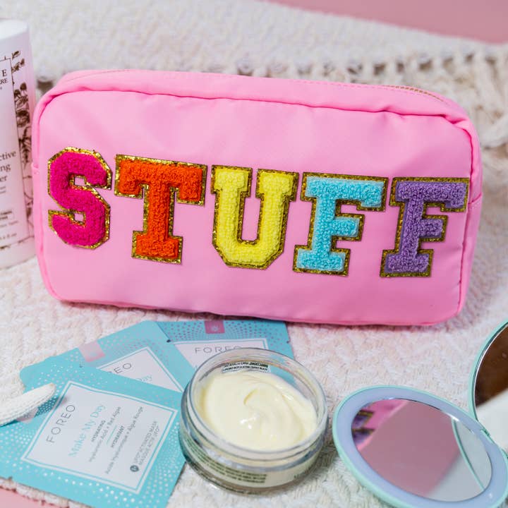 Natalia - Wholesale Makeup/Cosmetic Bag - Preppy Nylon Chenille Letter Travel Makeup Pouch - STUFF