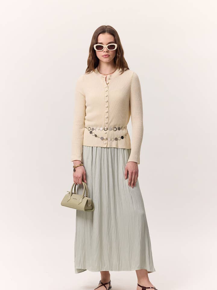 Crush Satin Skirt Aqua Green for wholesale by MANUKA