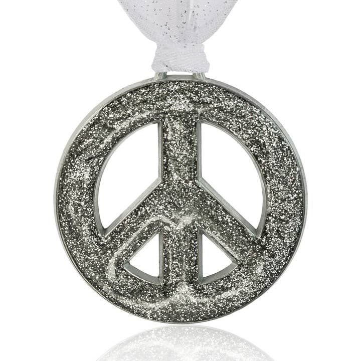 Gloria Duchin - Wholesale Ornament - Silver Glitter Peace Sign Ornament