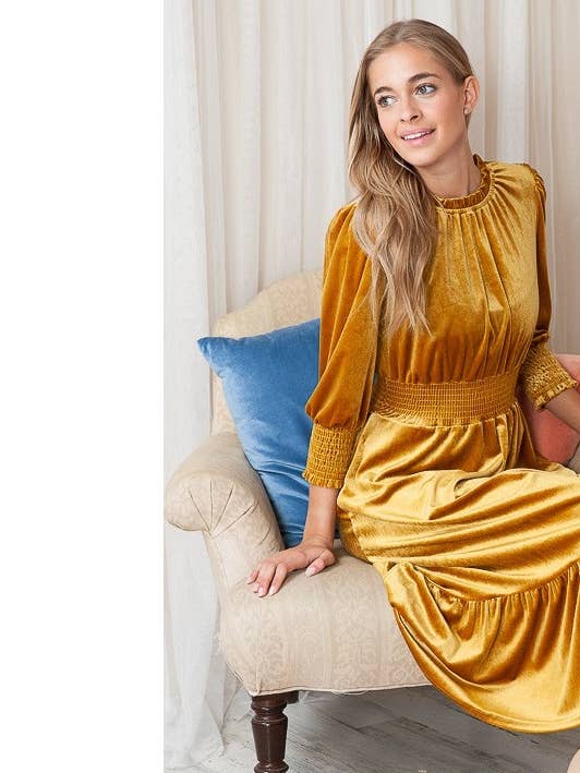 Reborn J - Wholesale Dress - Women's - Velvet Three Quarter Sleeve Midi Dress11
