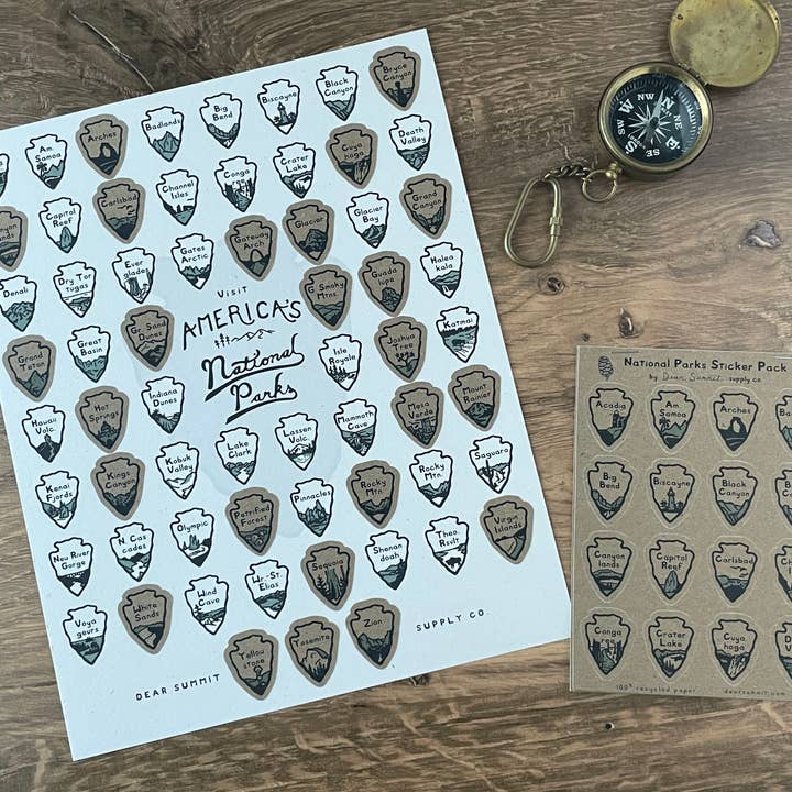 Dear Summit Supply Co - Wholesale Art Print - National Parks Sticker Checklist: Print + Sticker Pack