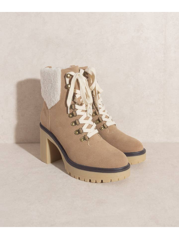 The Madilyn Khaki | Platform Shearling Boots for wholesale on Faire