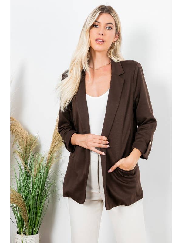 26 International - Wholesale Blazer - Women's - Ponte Blazer With Roll Up Sleeves