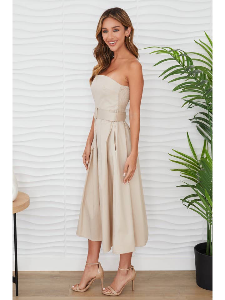 MILIO MILANO - Wholesale Dress - Women's - STRAPLESS MIDI DRESS WITH BELT (700750/6411)8