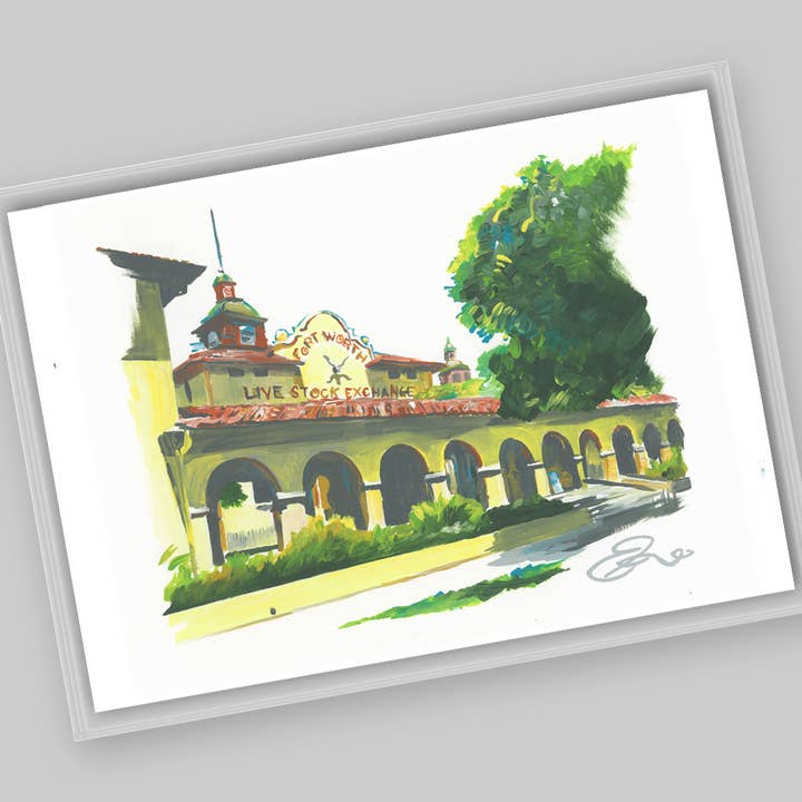 Fort Worth – Postal do Mercado de Gado por atacado de Eric Hanson Artwork