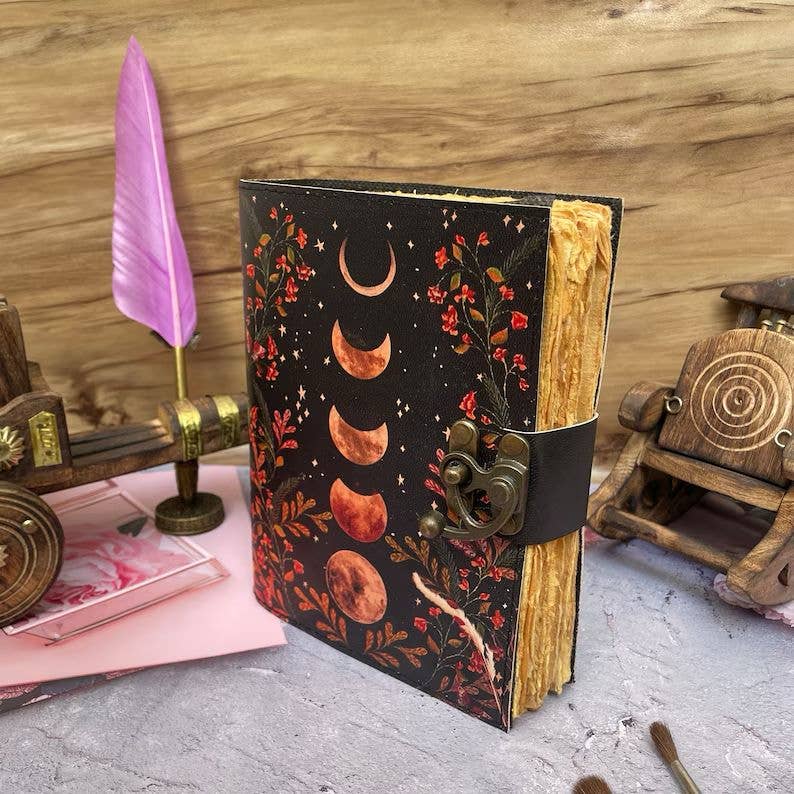 MNM HANDICRAFTS – Diário por atacado – Fases da Lua Grimório artesanal vintage livro das sombras3