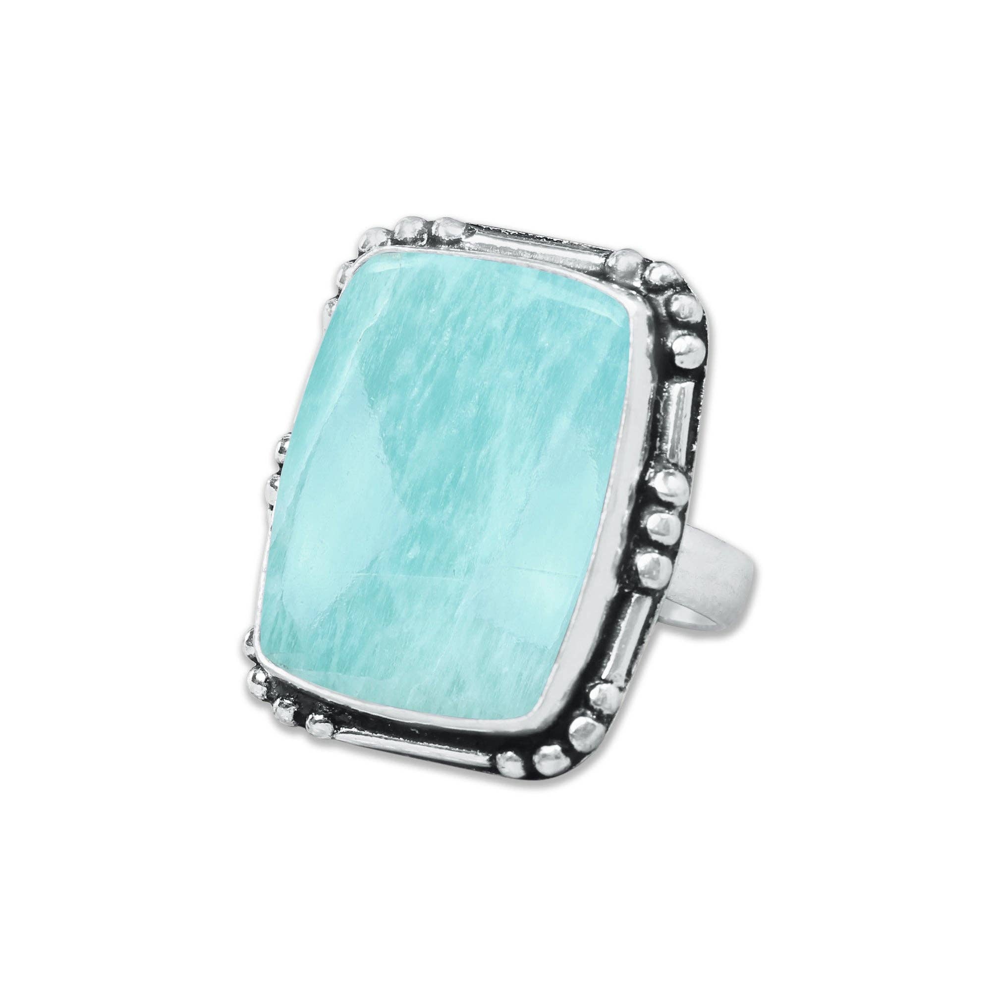 Handmade Jewels - Wholesale Cocktail/Statement Ring - Amazonite Rings – Handmade, Silver-Plated, Assorted Boho Designs (US Sizes 6–10)4