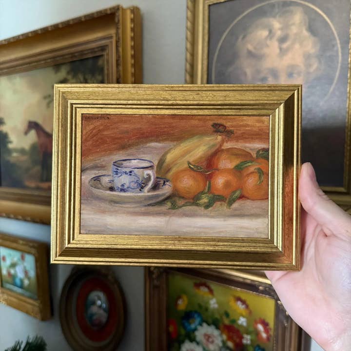Vintage Style Fruits and Teacup Still Life Art Print Framed for wholesale by Thrift Antiques