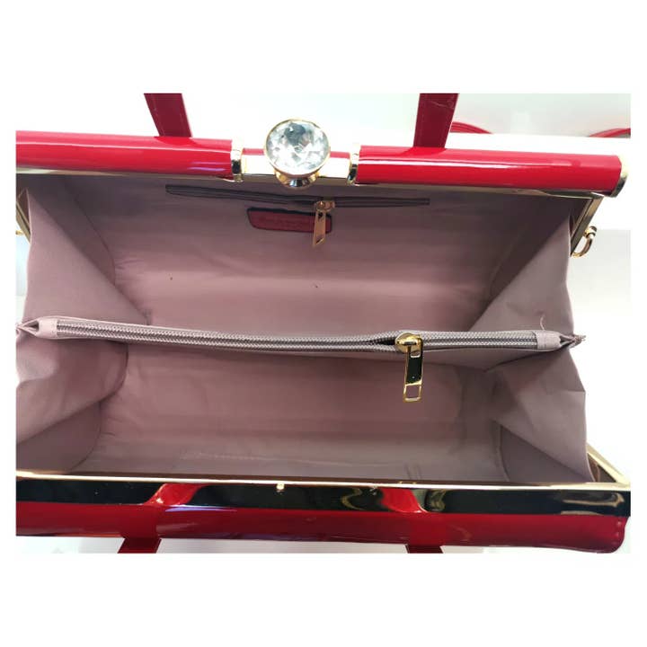 Superbia - Wholesale Top Handle Bag - Women's - Large Patent Diamond Detail Top Handle Handbag Clasp Opening