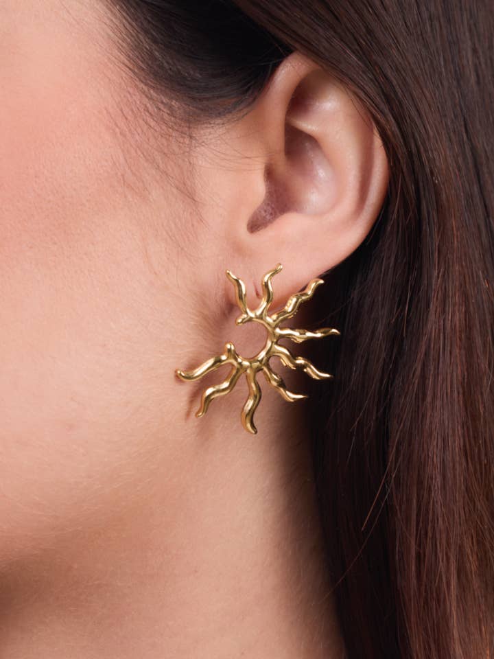 Sun earrings in stainless steel 124AQ365 for wholesale by BYREN | ÉLINE L'ATELIER