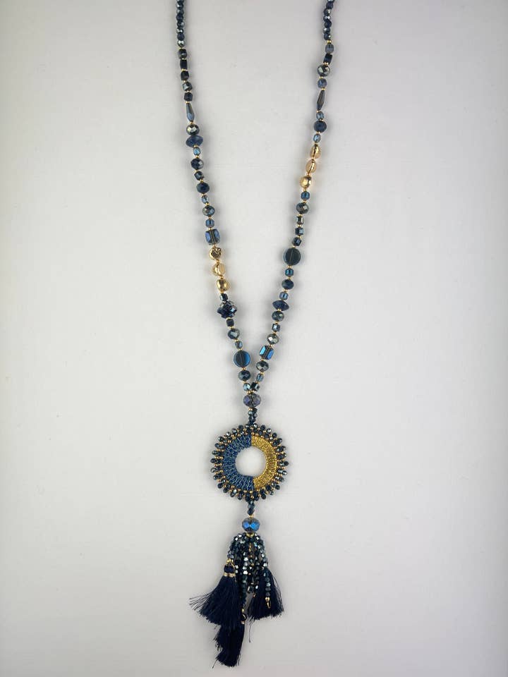 Long Necklace with Tassel Pendant and Golden Beads for wholesale by L'Emotion