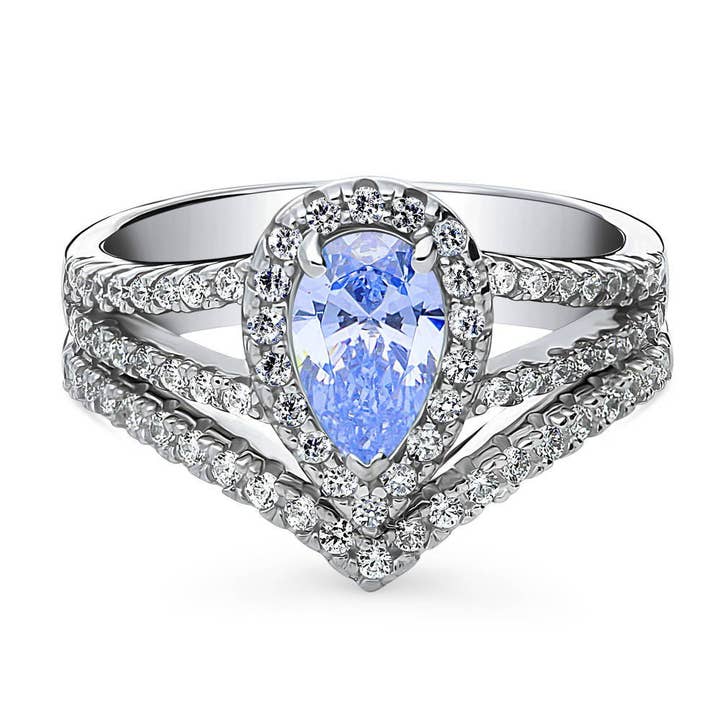 BERRICLE Halo Promise Blue Engagement Split Shank Ring Set for wholesale by BERRICLE