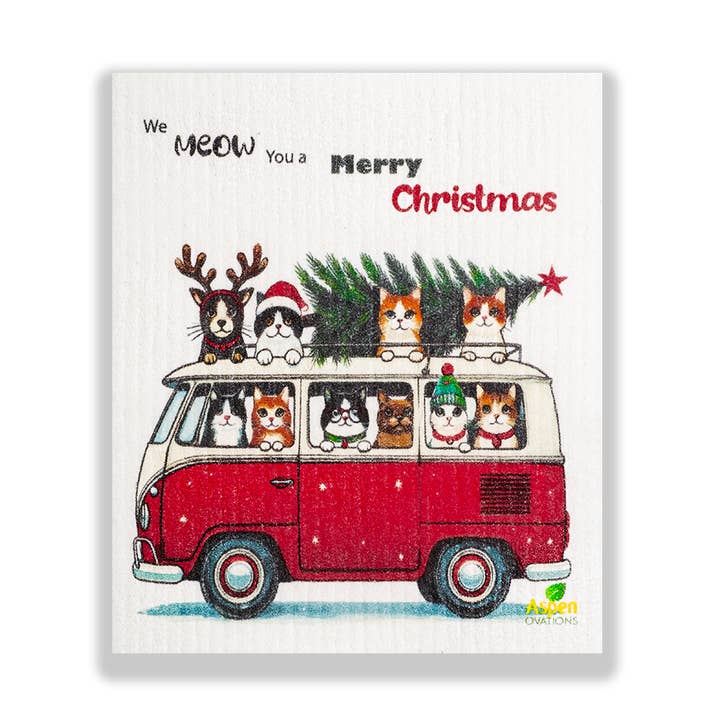 Pano de prato sueco Felry Christmas Cats Eco-Friendly por atacado de AspenOvations
