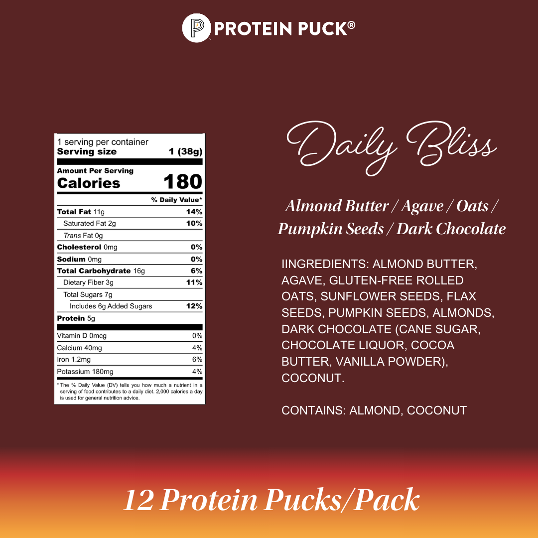 Protein Puck - Wholesale Snack Bar - Daily Bliss Mini (Almond, Dark Chocolate) (12 - 1.34oz Bars)2