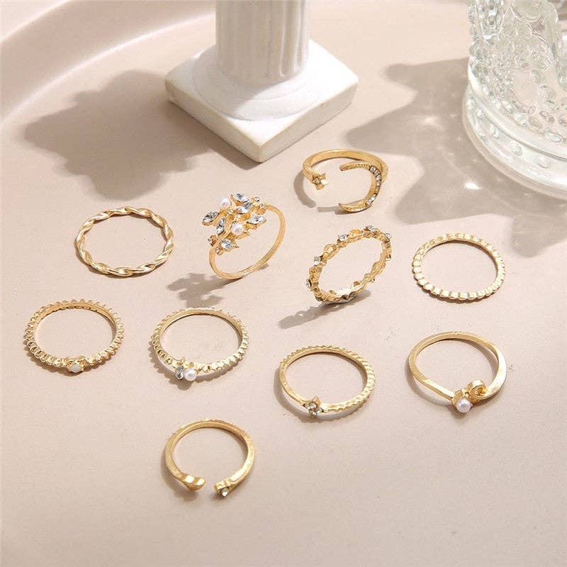   Xingyue Diamond Love Pearl Leaf 10-Piece Ring for wholesale on Faire1