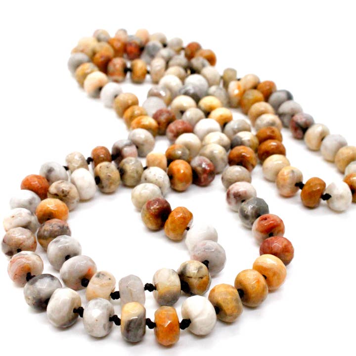 LIZOU - Wholesale Beaded/pearl necklace - Hand-Knotted Long Crazy Lace Agate Bead Necklace - NL-CLA2