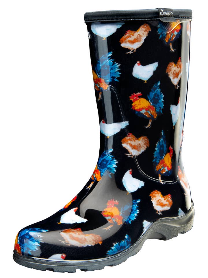 Sloggers – Galochas – Mulher por atacado – Bota Feminina Rain & Garden, Estampado de Galinha Preto
