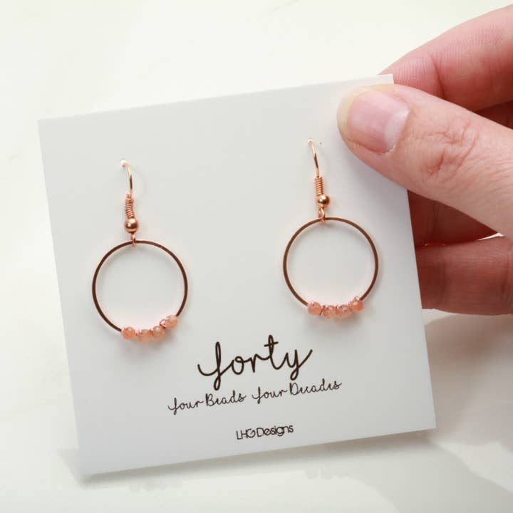 Minimalist Rose Gold and Raw Moonstone Gemstone Circle earrings, 40th Birthday Gift for Women, Birthstone Gifts for Women, June Birthstone for wholesale by LHG Designs