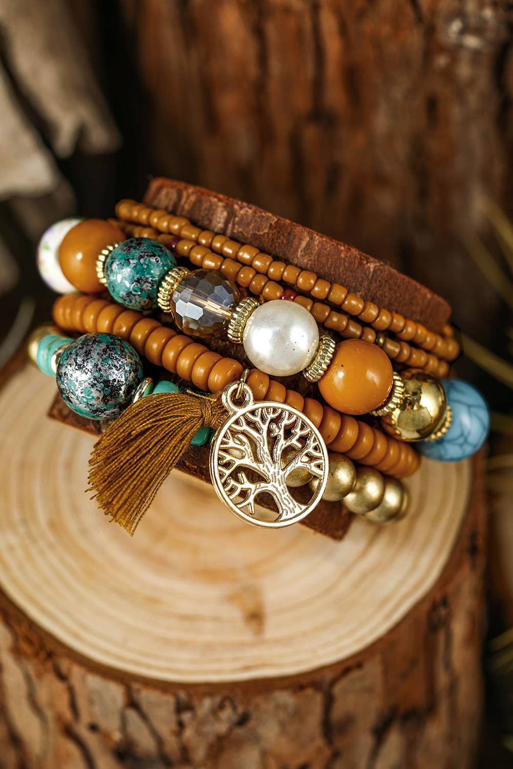 Châtaignier Ensemble de 5 bracelets Boho en perles turquoises en vente sur Faire4