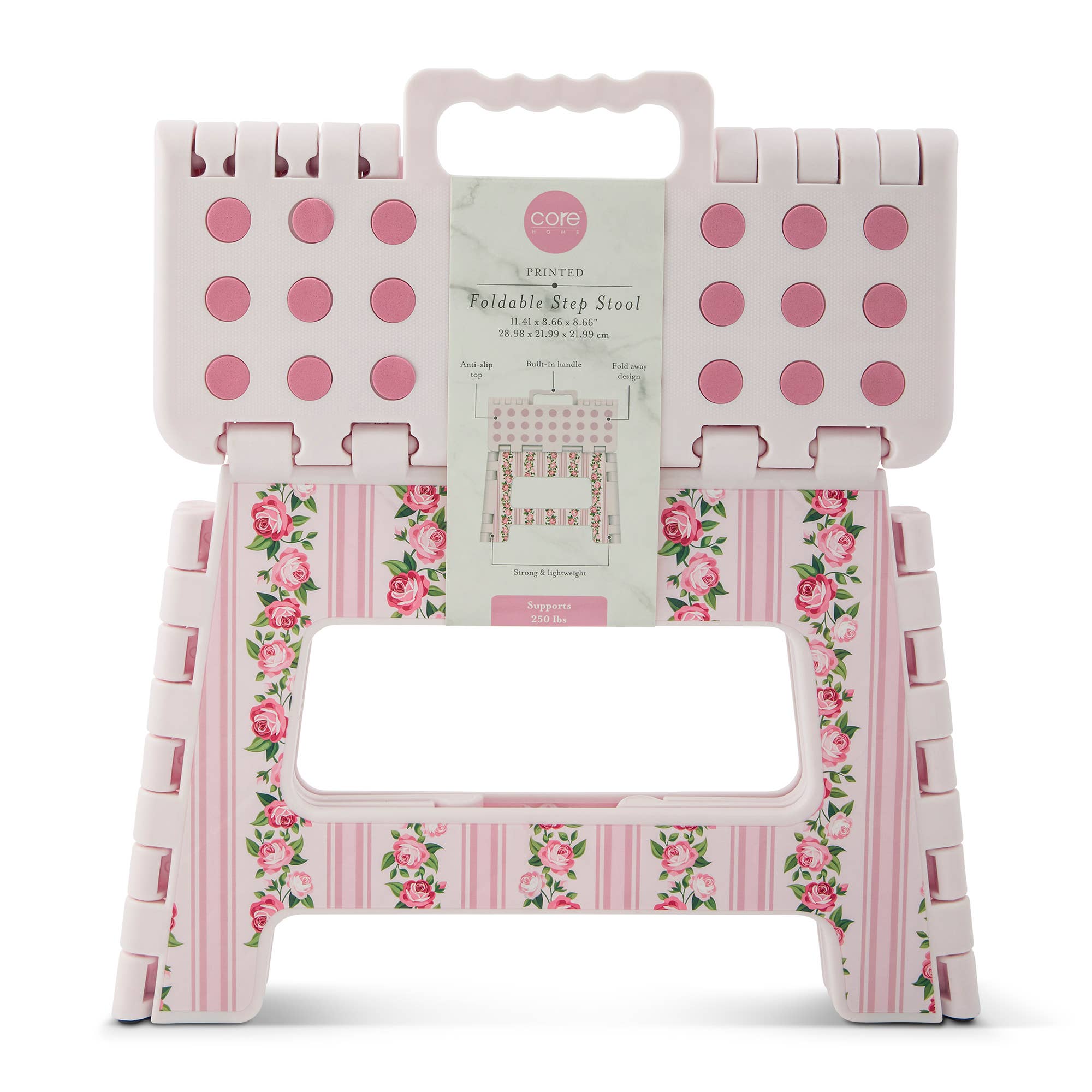 Core Home - Wholesale Stool - 9" Printed Foldable Step Stool - Pink Floral Stripe1
