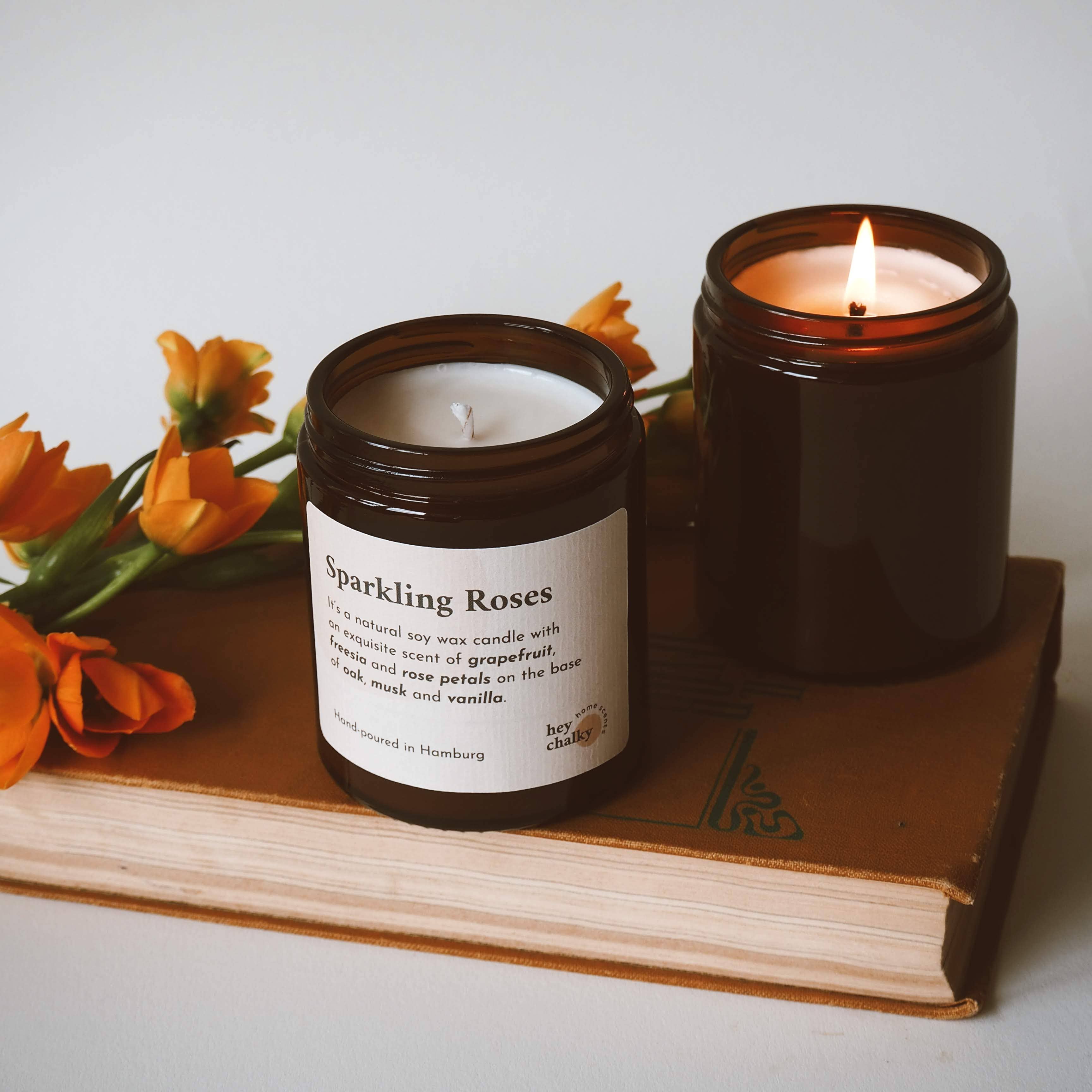 Hey Chalky GmbH - Wholesale Jar/Filled Candle - Sparkling Roses 155g Soy Candle | Made in Germany |Handmade1