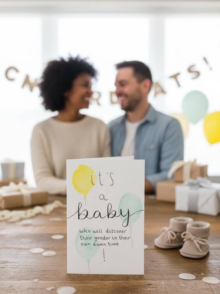 Carte de célébration de la découverte du sexe du bébé pour la vente par Modern Affection Prints