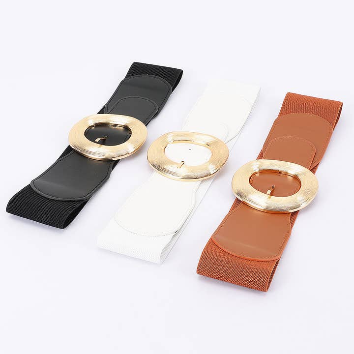3AM BY H&D ACCESSORIES - Wholesale Belt - Women's - Wide Metal Round Buckle Stretch Belt
