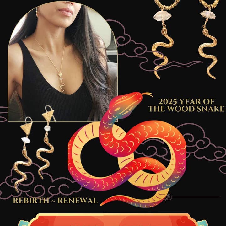 Dreamers of Dreams - Wholesale Pendant/Charm Necklace - Gold Year of the Snake Diamond Quartz Long Necklace5