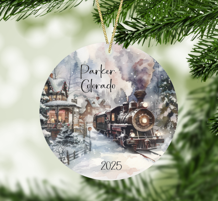 SHY Designs, LLC - Wholesale Ornament - Christmas Train Ornament - Custom Town Name Ornament1