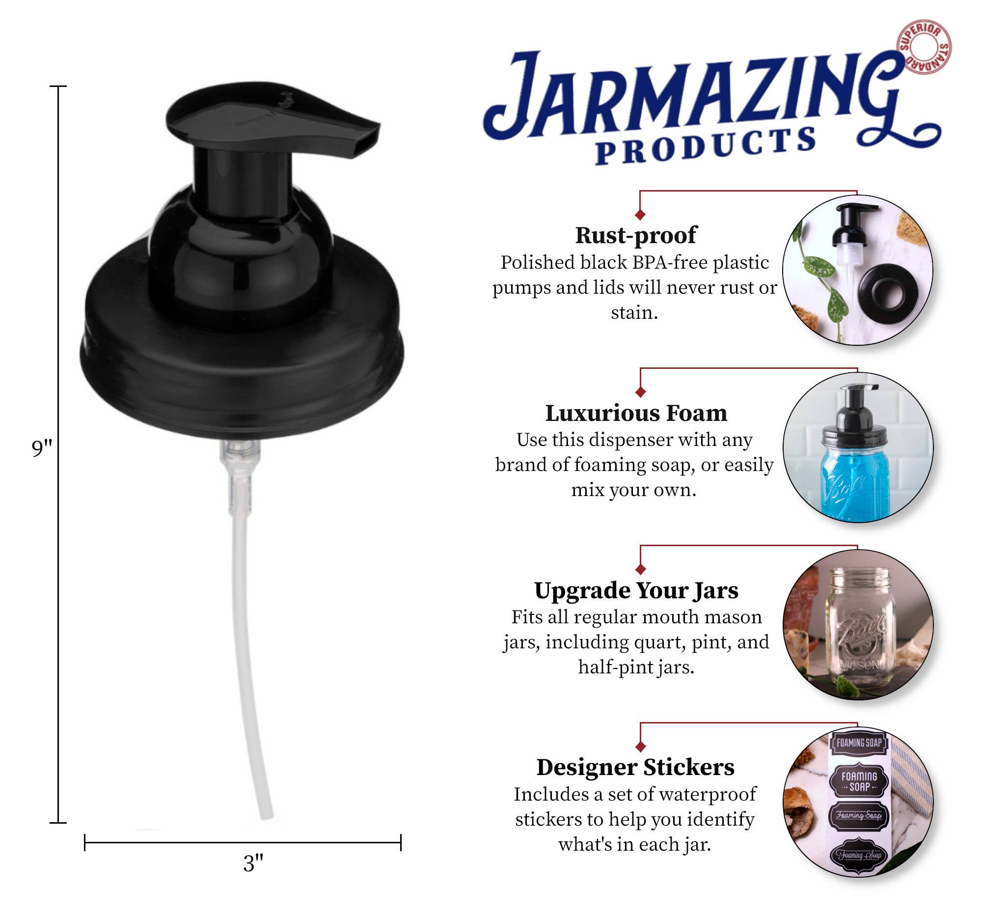 Jarmazing Products - Wholesale Soap Dispenser - Mason Jar Foaming Soap Dispenser Lids5